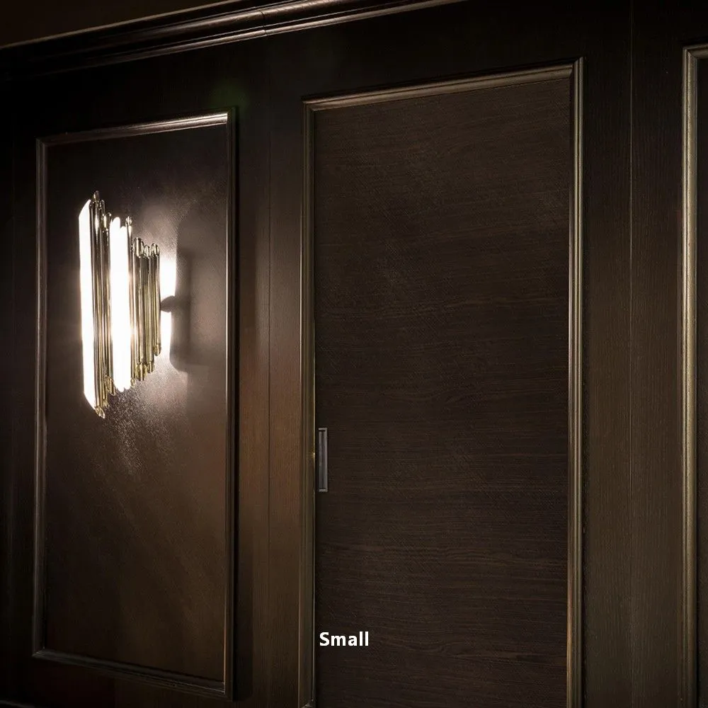 Sculptural Modern Wall Light In 2 Sizes With Plexiglass "Pipes" In Chrome Or Bronze