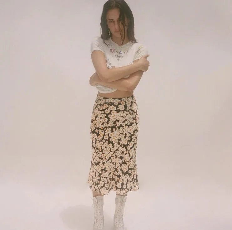 Silk satin fishtail skirt