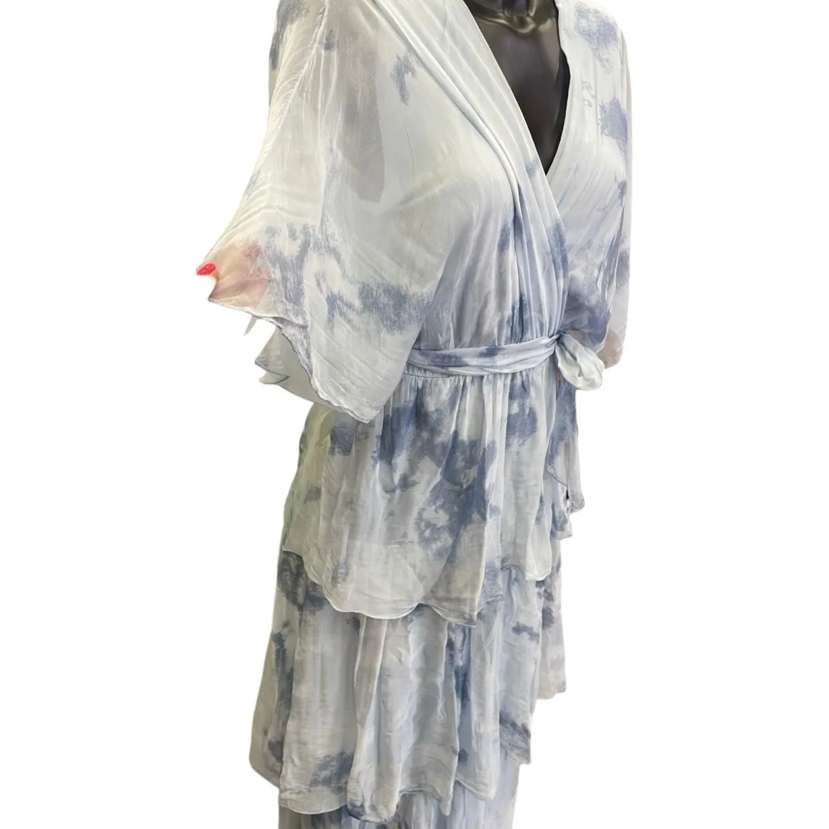 Silk tie dyed tiered dress
