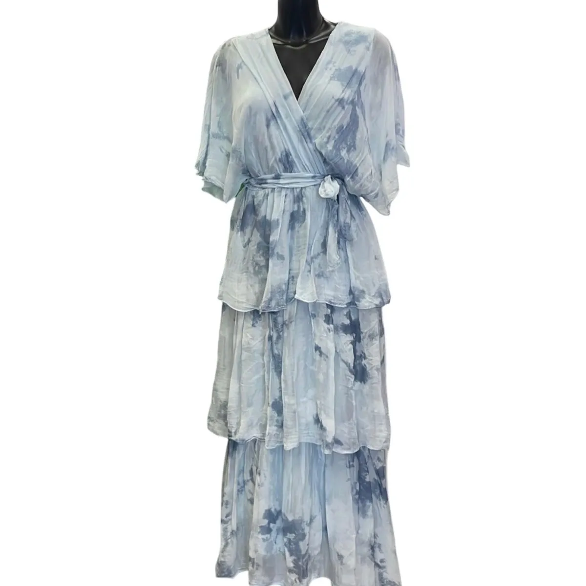 Silk tie dyed tiered dress