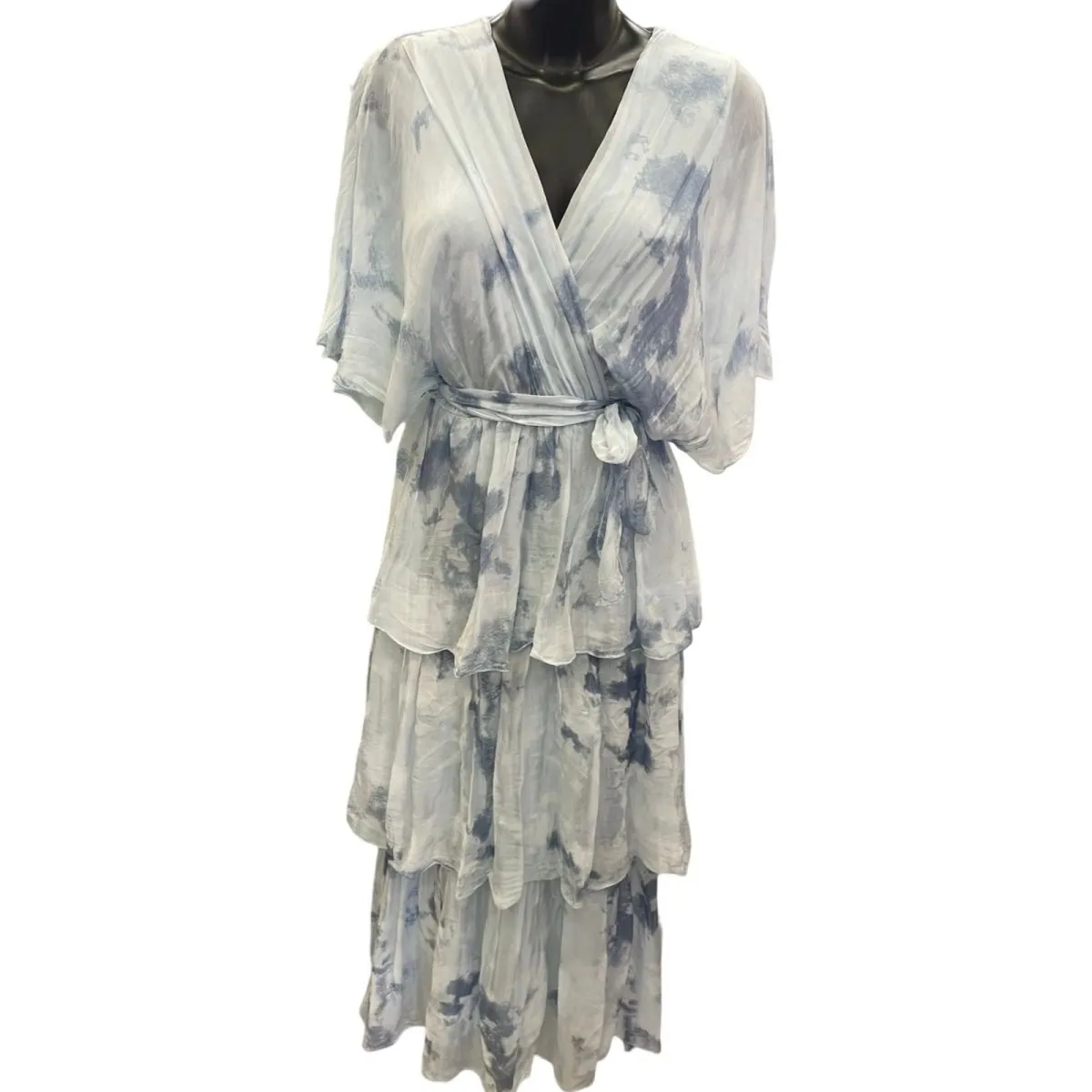 Silk tie dyed tiered dress