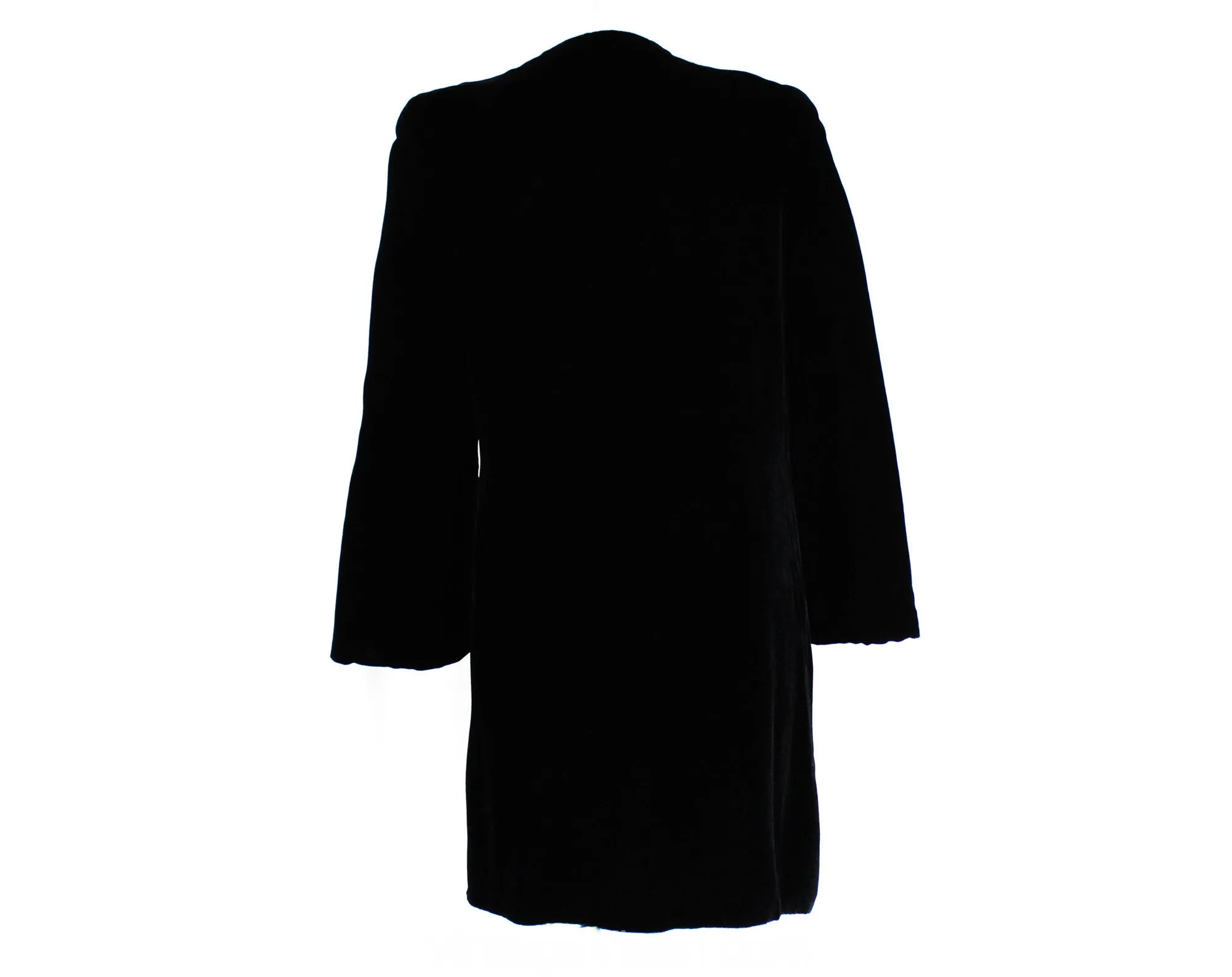 Size 10 1940s Black Velvet Coat - 40s Evening Jacket with Gold Sequins Flower & Quilted Lining - Authentic WWII Era Formal Wear - Bust 38