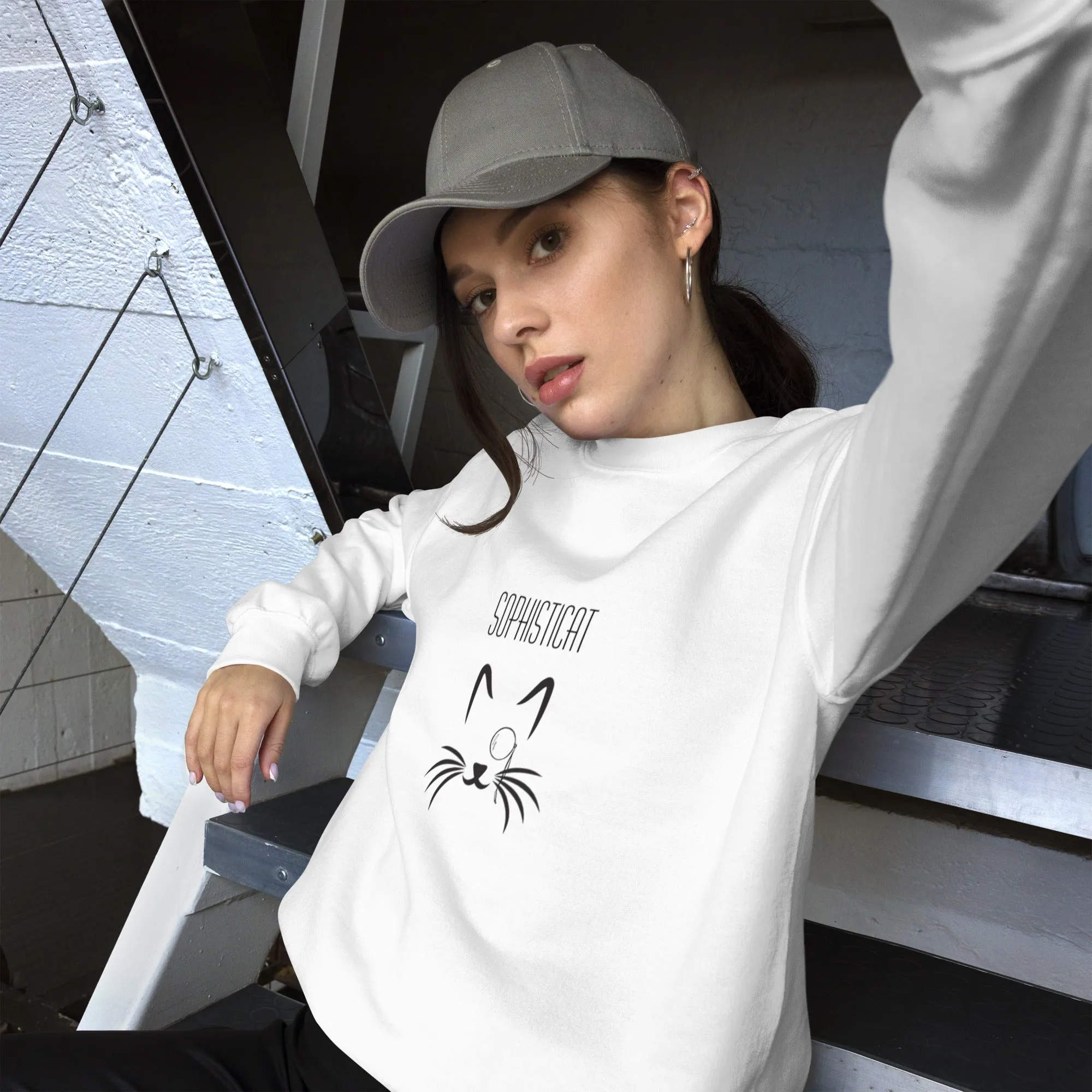 Sophisticat Unisex Sweatshirt with Monocle Cat Print