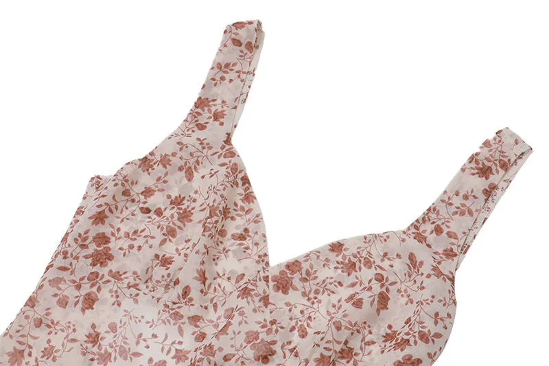 Spring and Summer New Women's Holiday Style Floral Suspender Irregular Dress