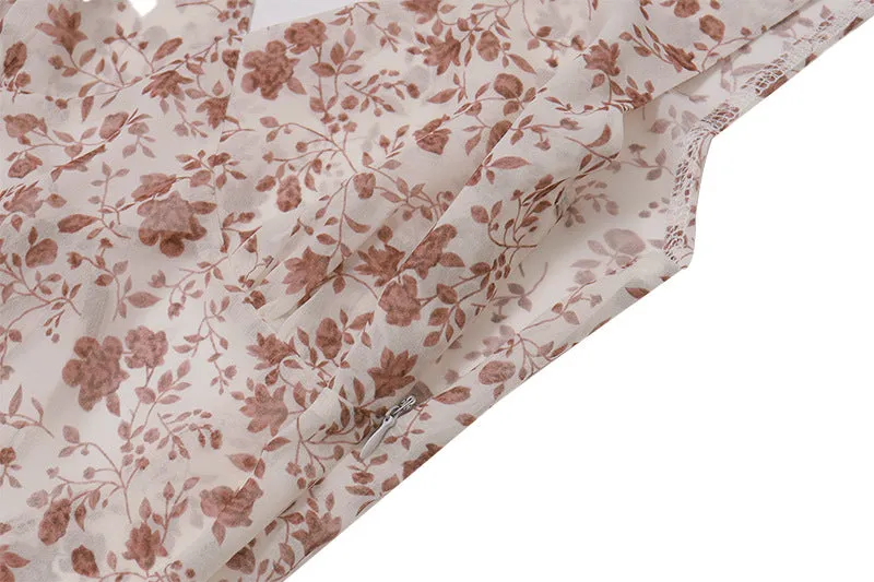 Spring and Summer New Women's Holiday Style Floral Suspender Irregular Dress
