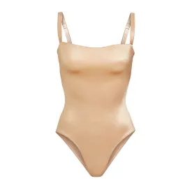 STRETCH SATIN SMOOTHING BODYSUIT | HONEY
