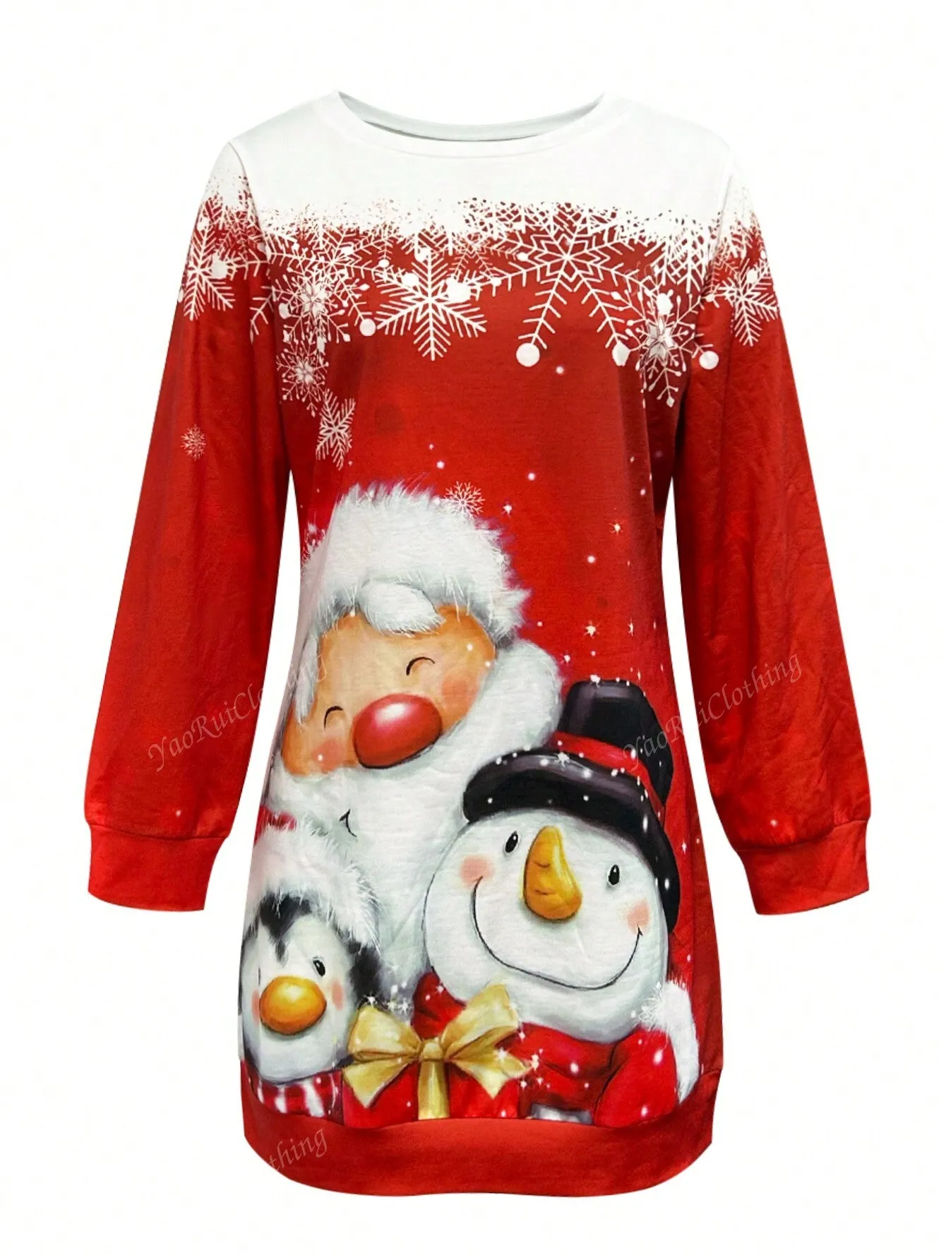 Sweatshirt dresses for women|Women's Elegant Snowman Print Sweatshirt Dress