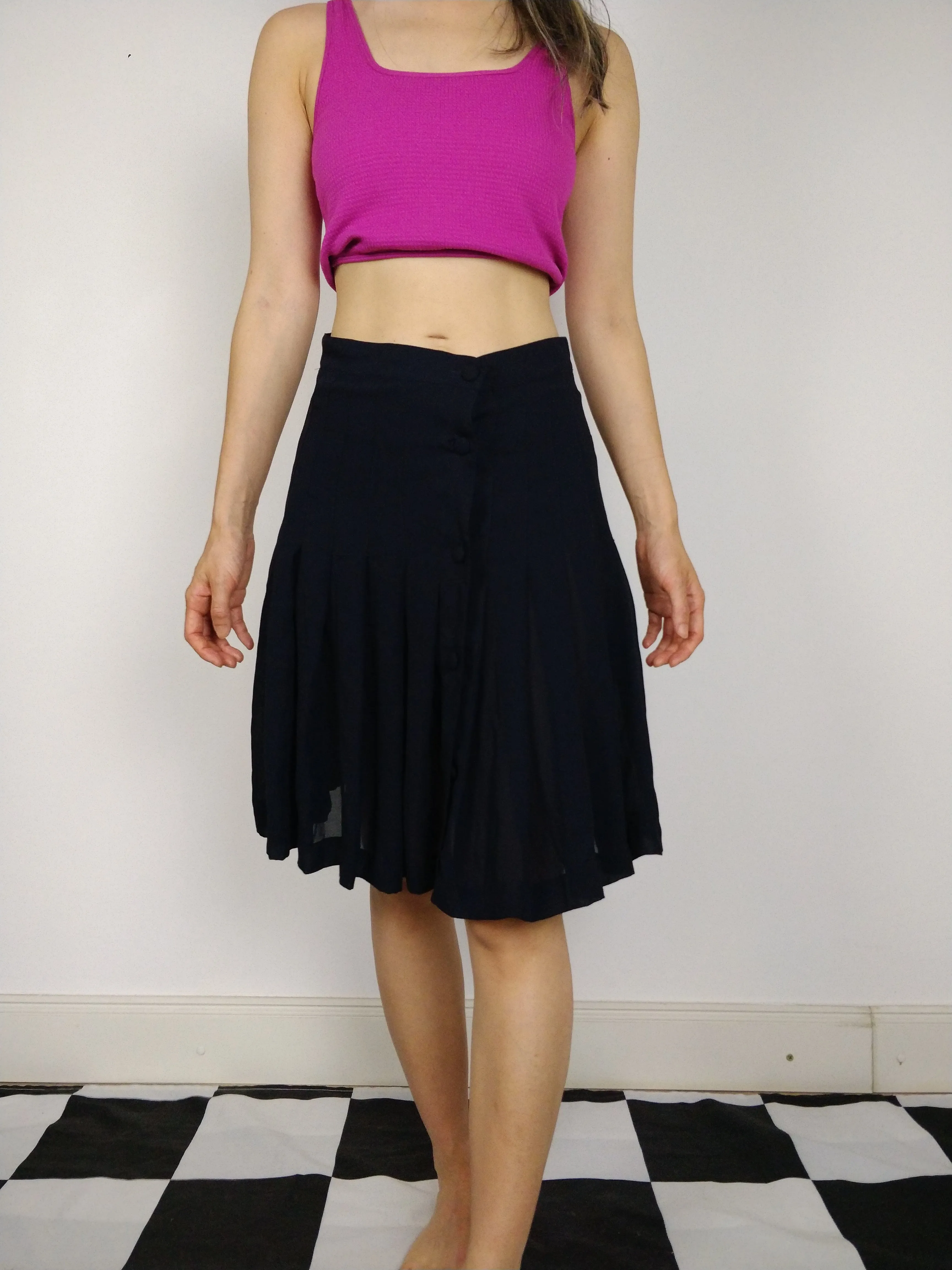 The Pleated Skirt | Vintage mini midi skirt black navy blue S