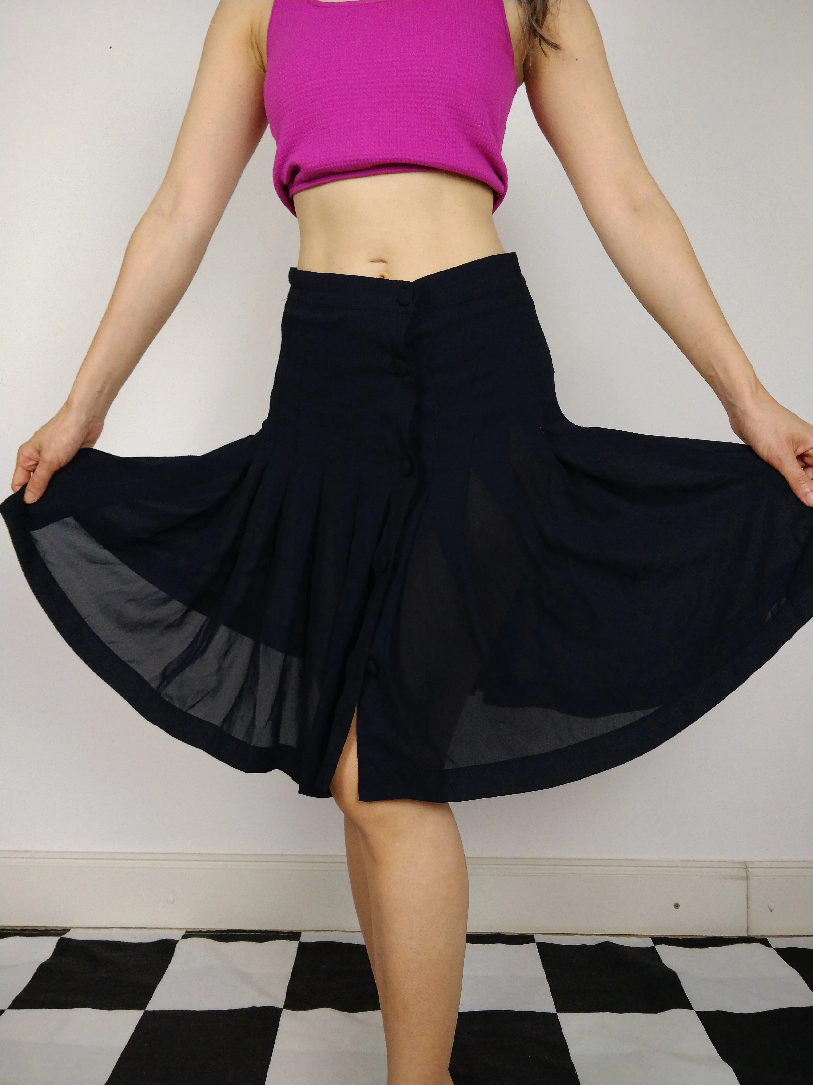 The Pleated Skirt | Vintage mini midi skirt black navy blue S