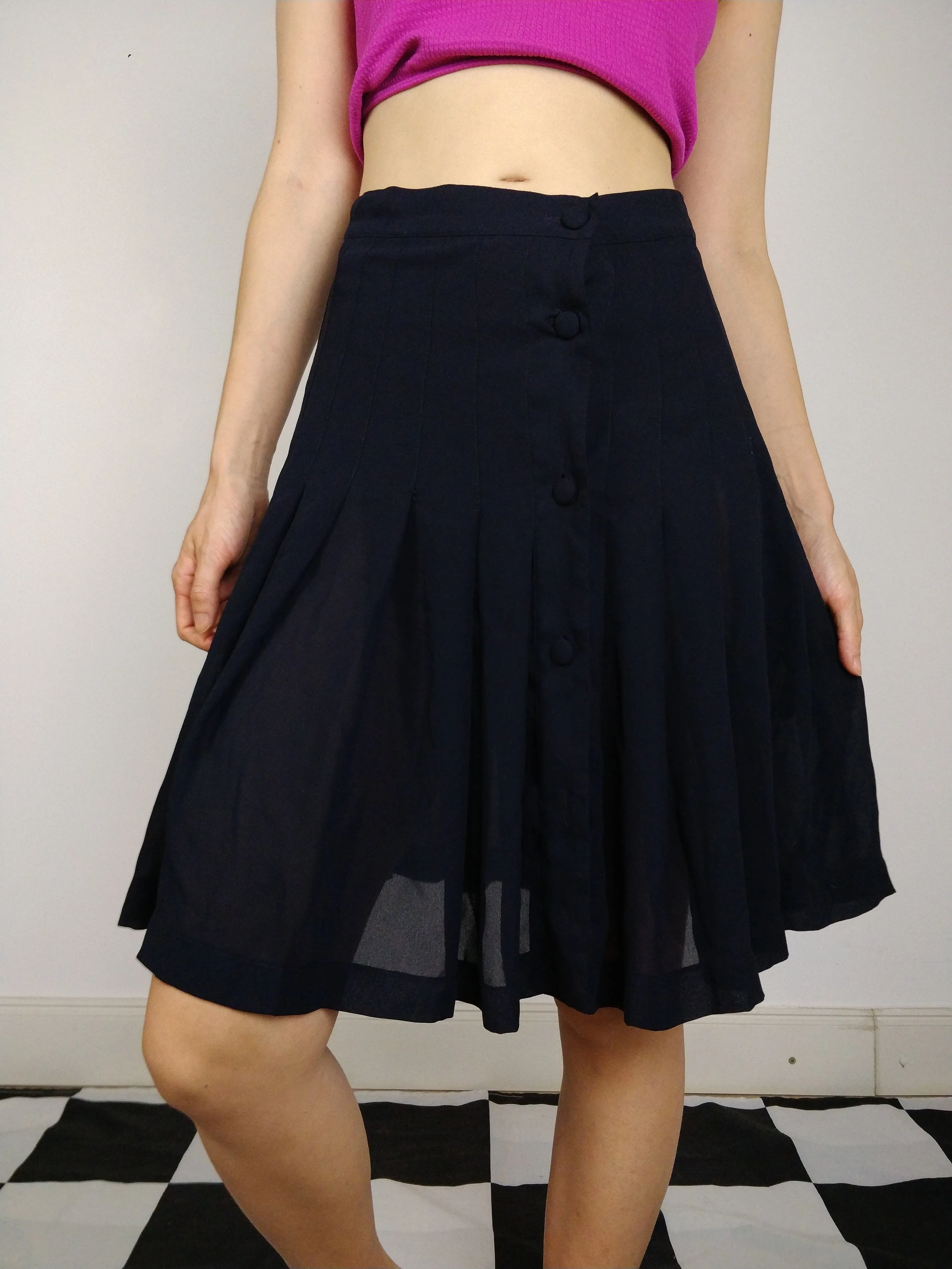 The Pleated Skirt | Vintage mini midi skirt black navy blue S