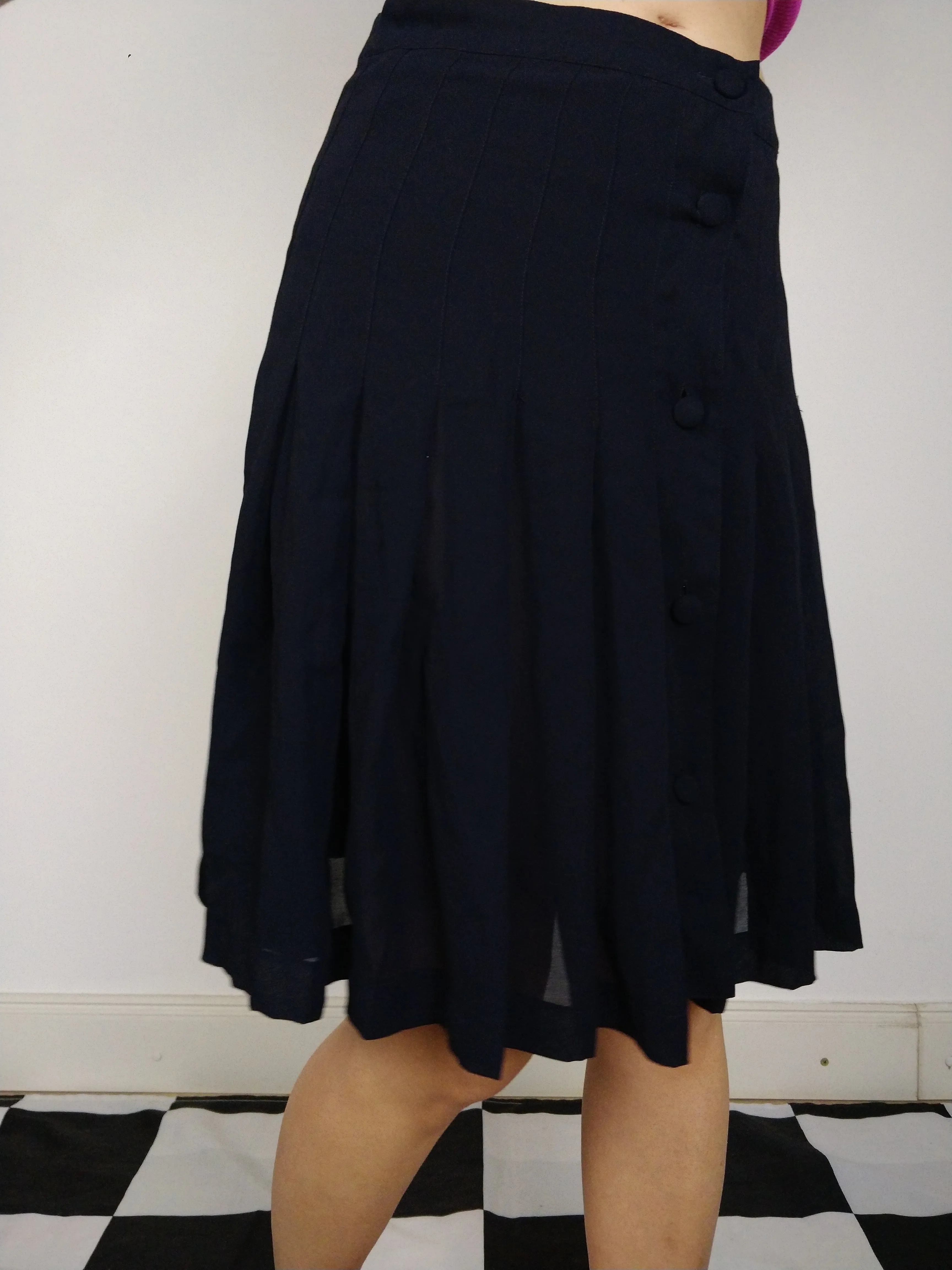 The Pleated Skirt | Vintage mini midi skirt black navy blue S