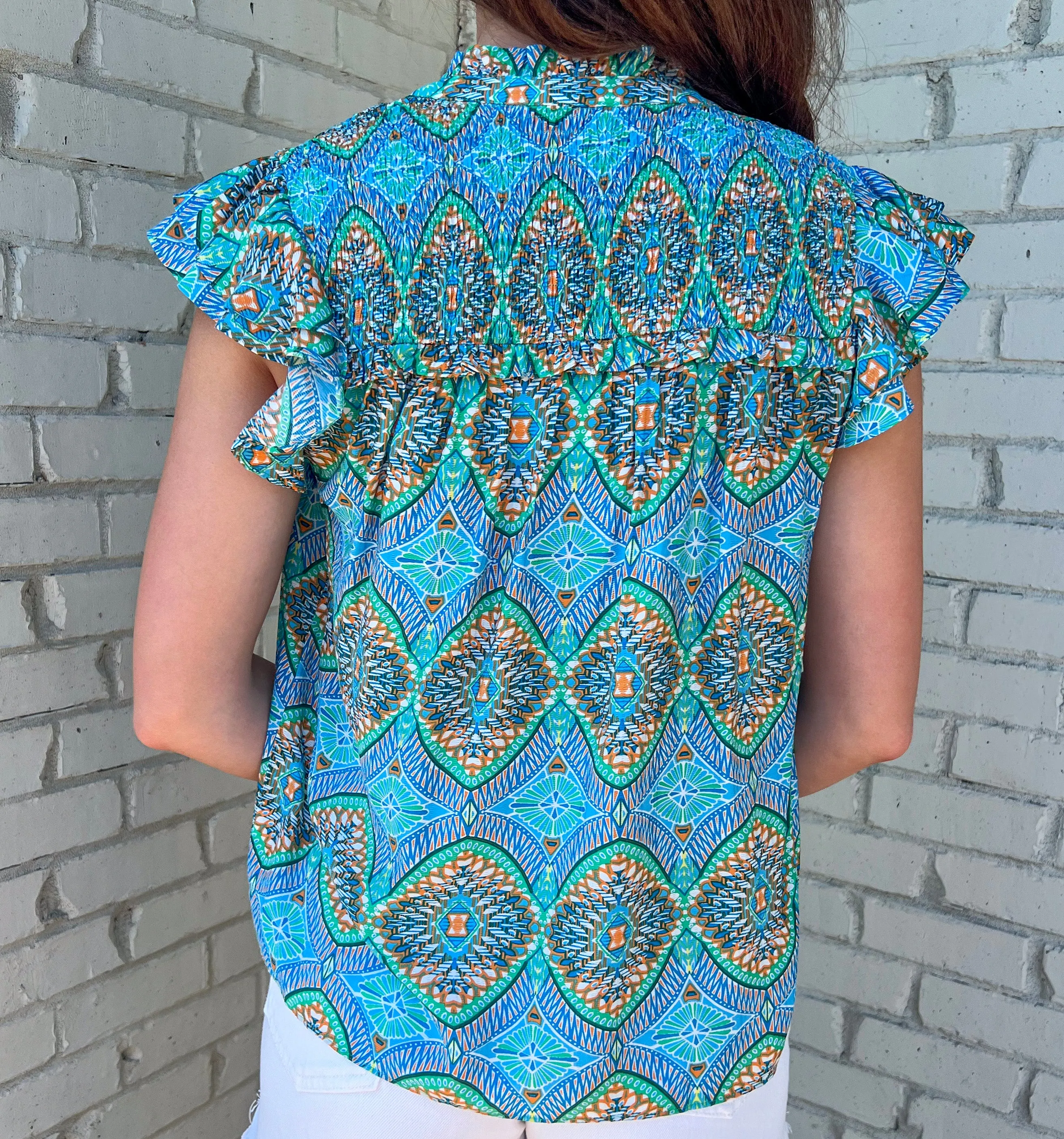 TRANQUIL WATERS BLUE PRINTED TOP