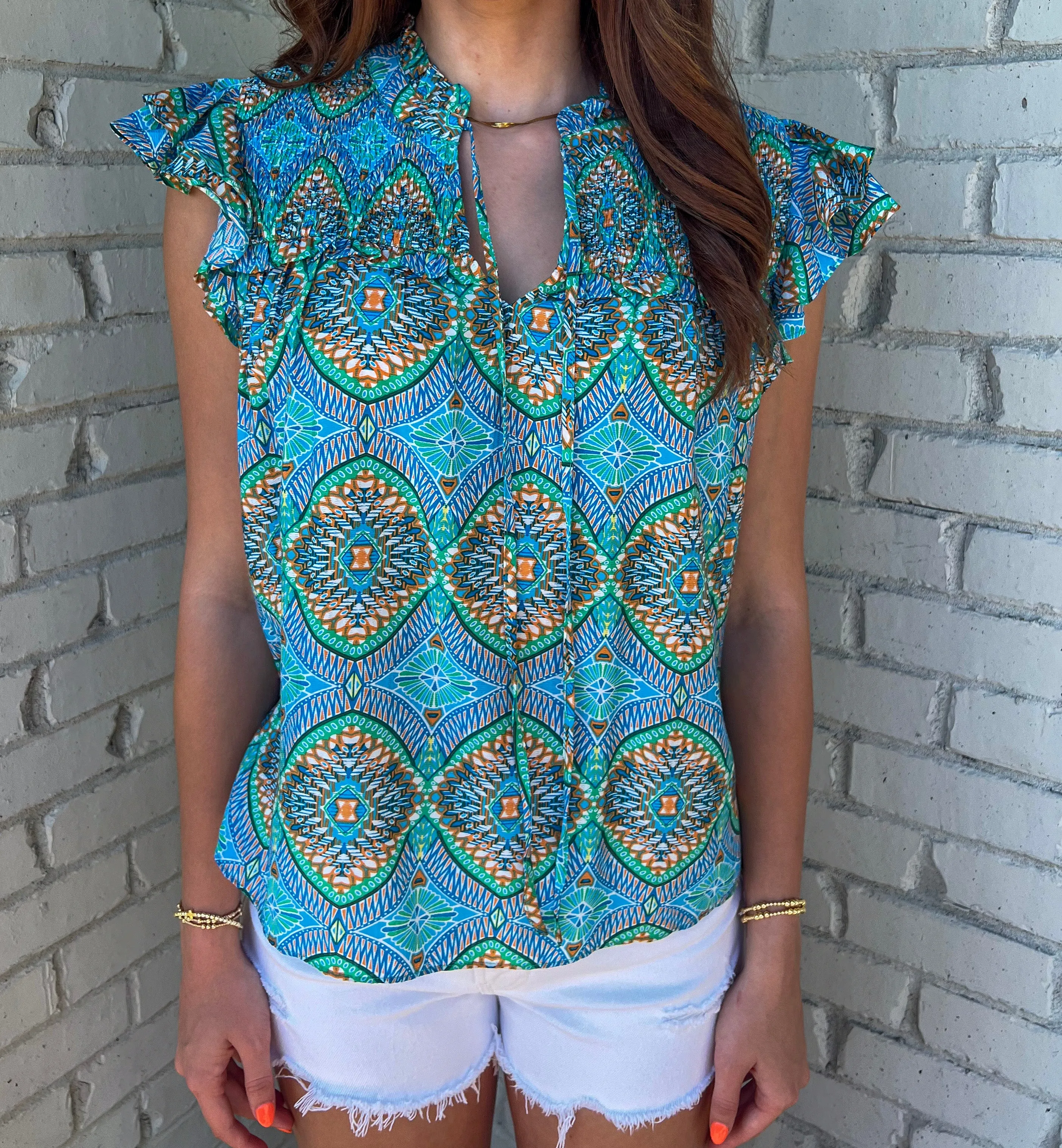 TRANQUIL WATERS BLUE PRINTED TOP