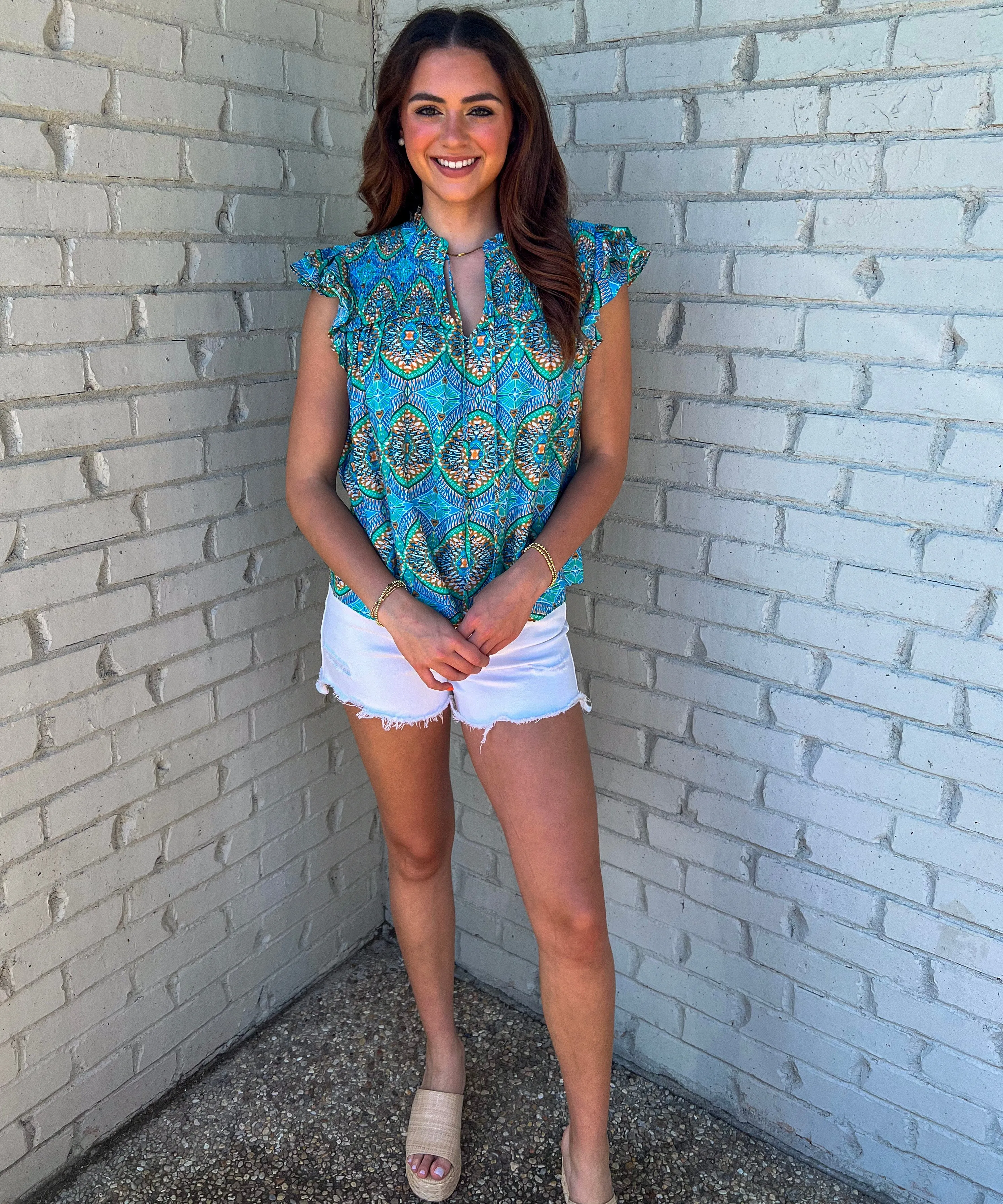 TRANQUIL WATERS BLUE PRINTED TOP