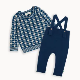 Truffle Set - Navy Mix Sweater & Dungaree Set