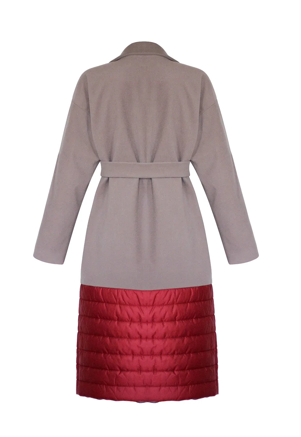 Two-Tone Partly Quilted Wrap Coat