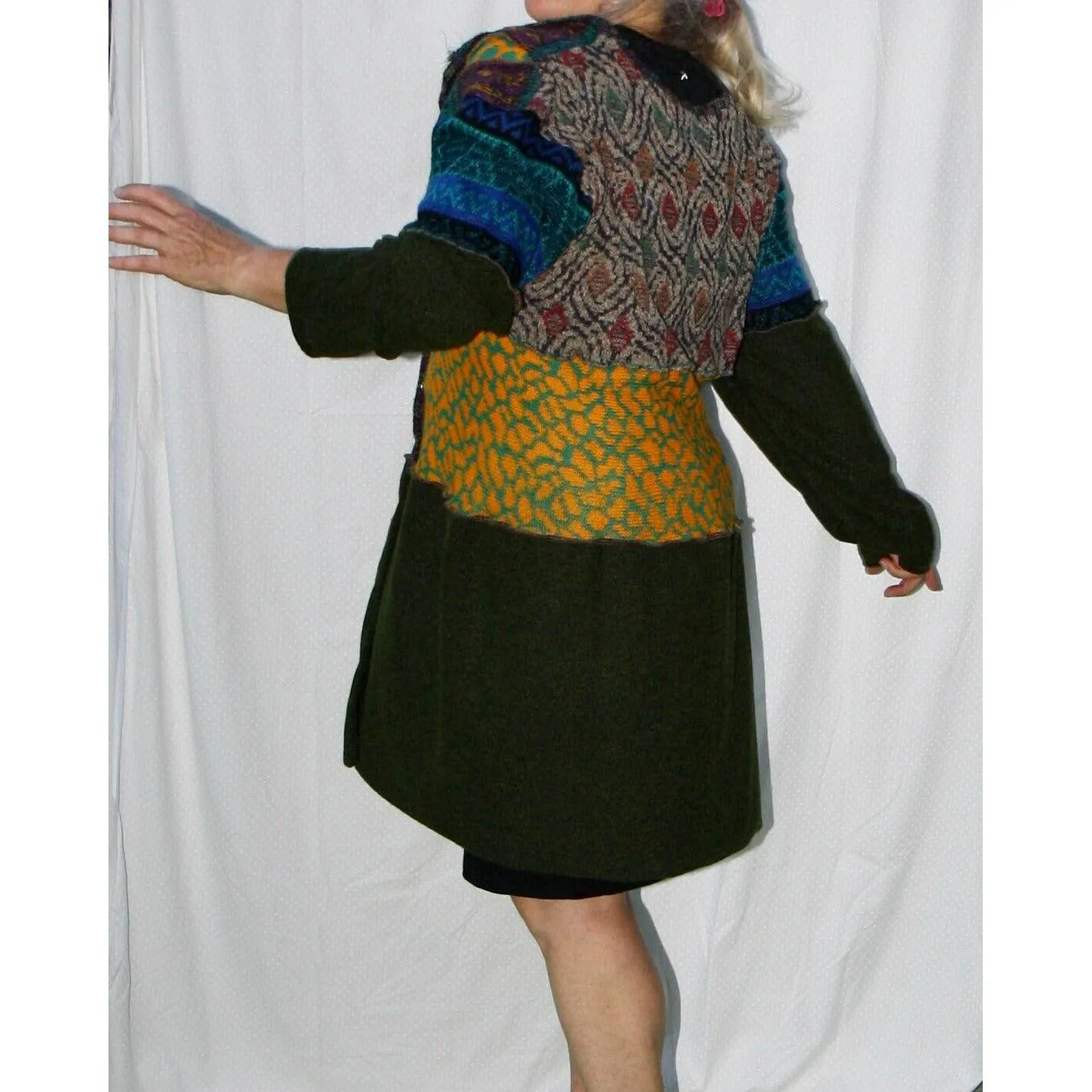 Vegan Cotton Knit Wrap Sweater Jumper Dress in Autumn shades Size M/L