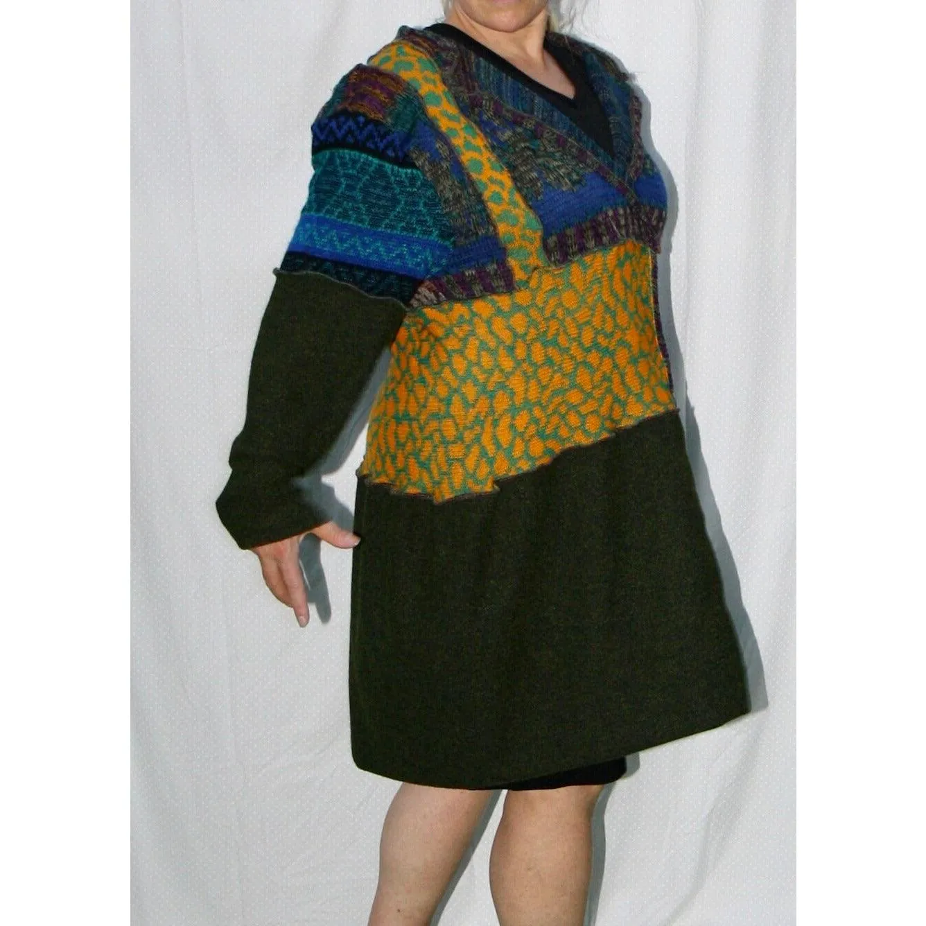 Vegan Cotton Knit Wrap Sweater Jumper Dress in Autumn shades Size M/L