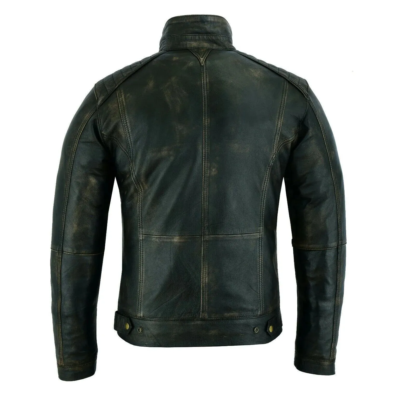 Vintage Antique Brushed Brown Cafe Retro Biker Leather Jacket Motorcycle Wax