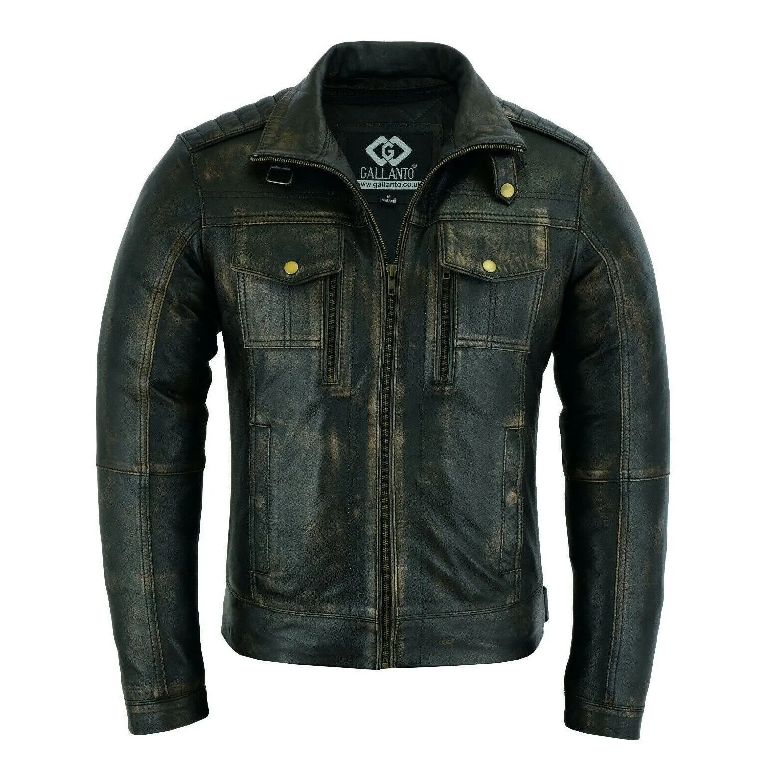 Vintage Antique Brushed Brown Cafe Retro Biker Leather Jacket Motorcycle Wax