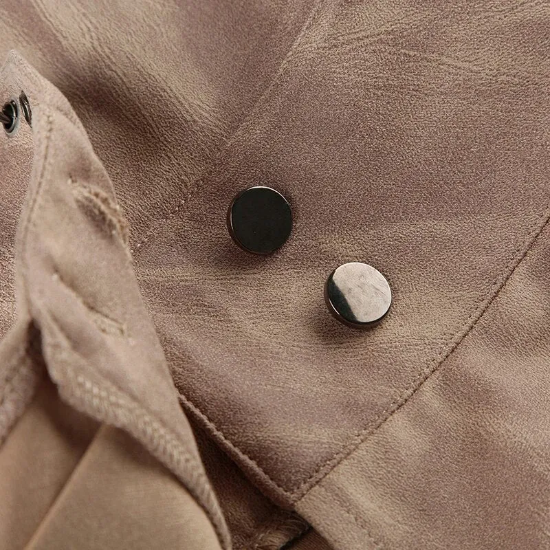 Vintage Brown Ring Suede Pleated Skirt