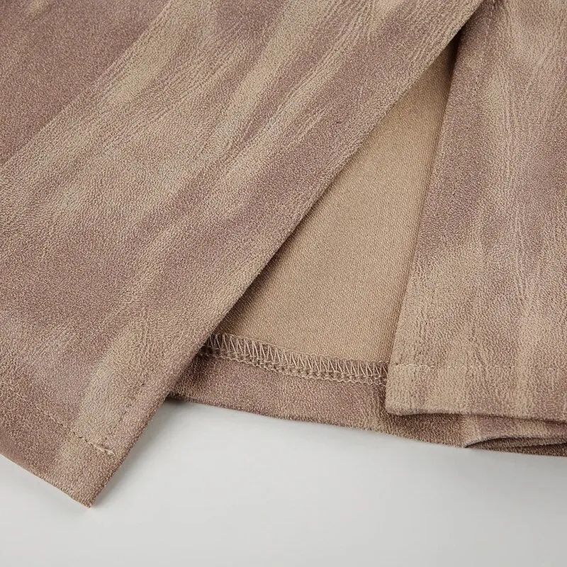 Vintage Brown Ring Suede Pleated Skirt
