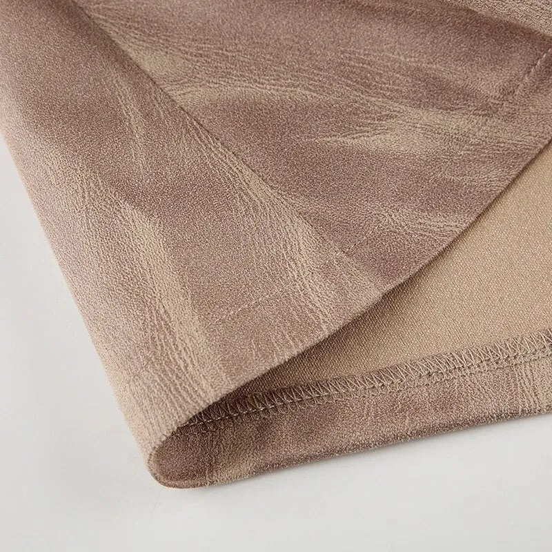 Vintage Brown Ring Suede Pleated Skirt