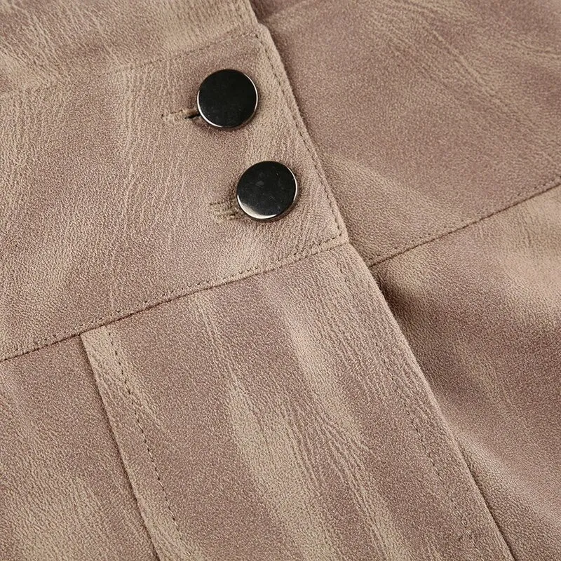 Vintage Brown Ring Suede Pleated Skirt