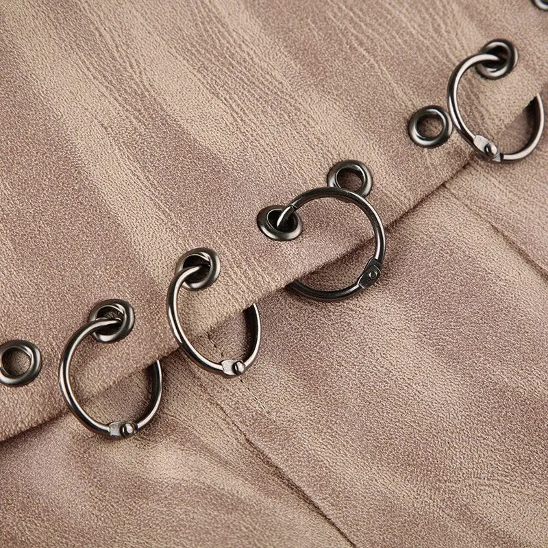 Vintage Brown Ring Suede Pleated Skirt