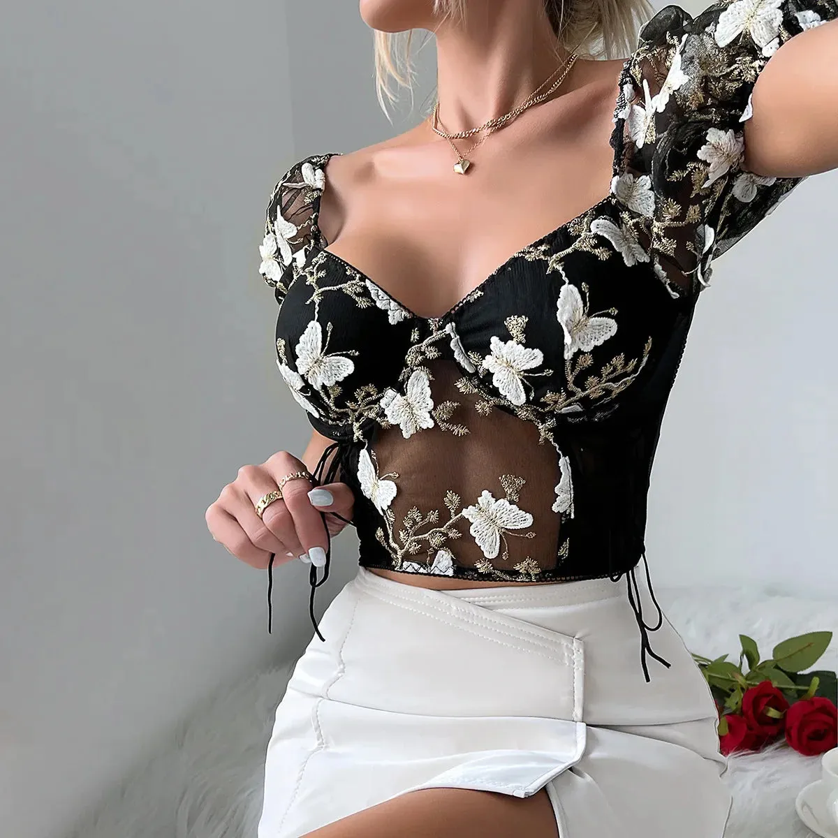 Vintage Chic Backless Crop Top