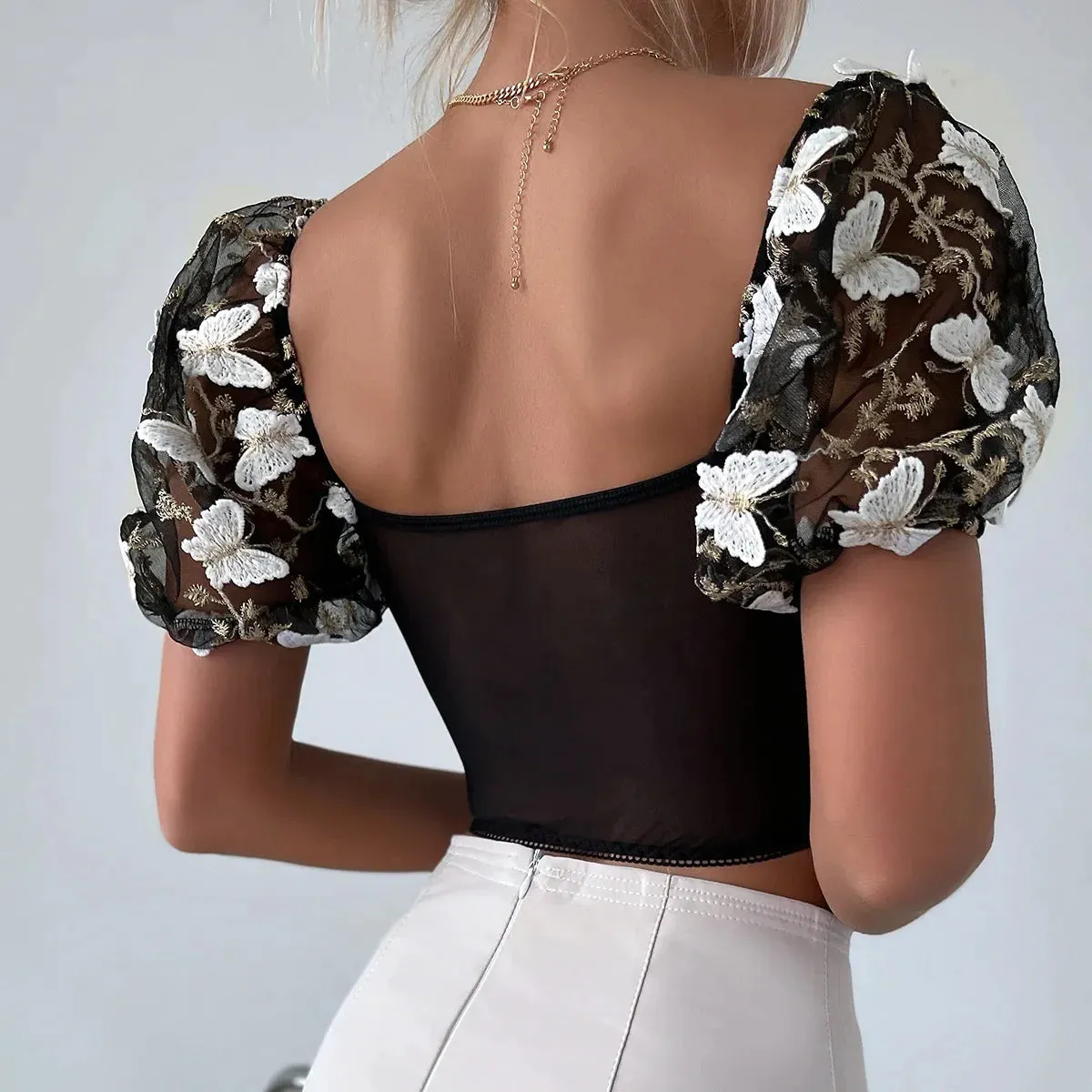 Vintage Chic Backless Crop Top