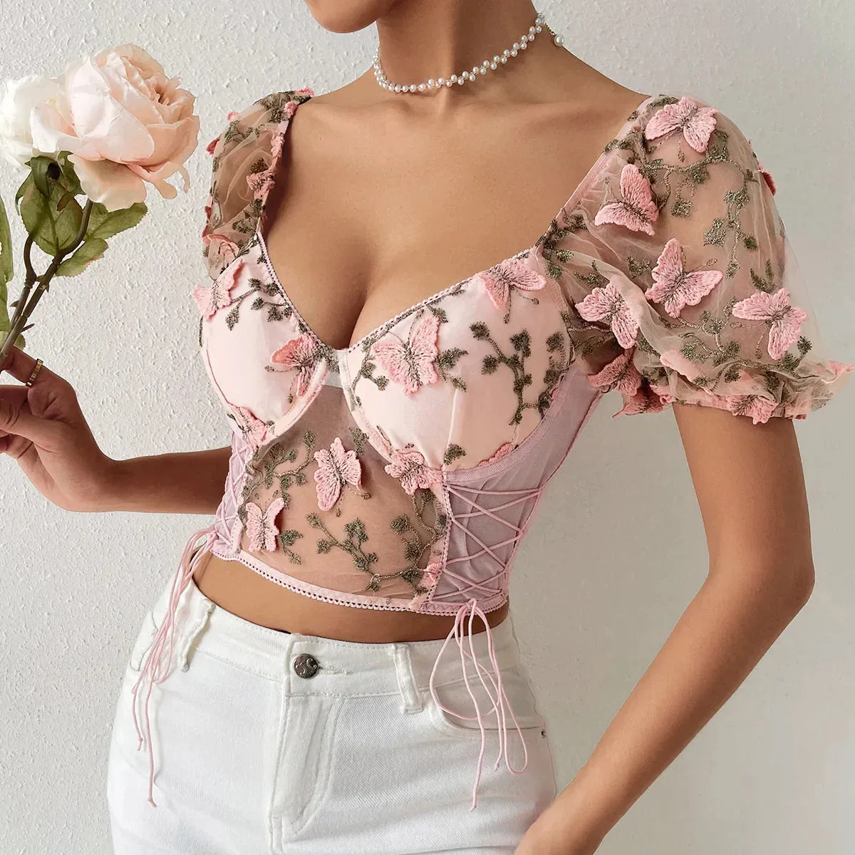 Vintage Chic Backless Crop Top
