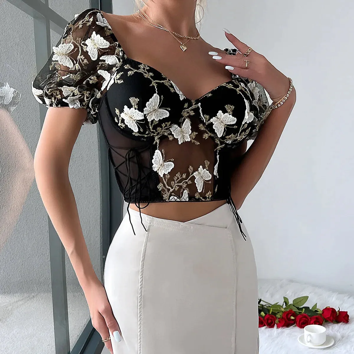 Vintage Chic Backless Crop Top