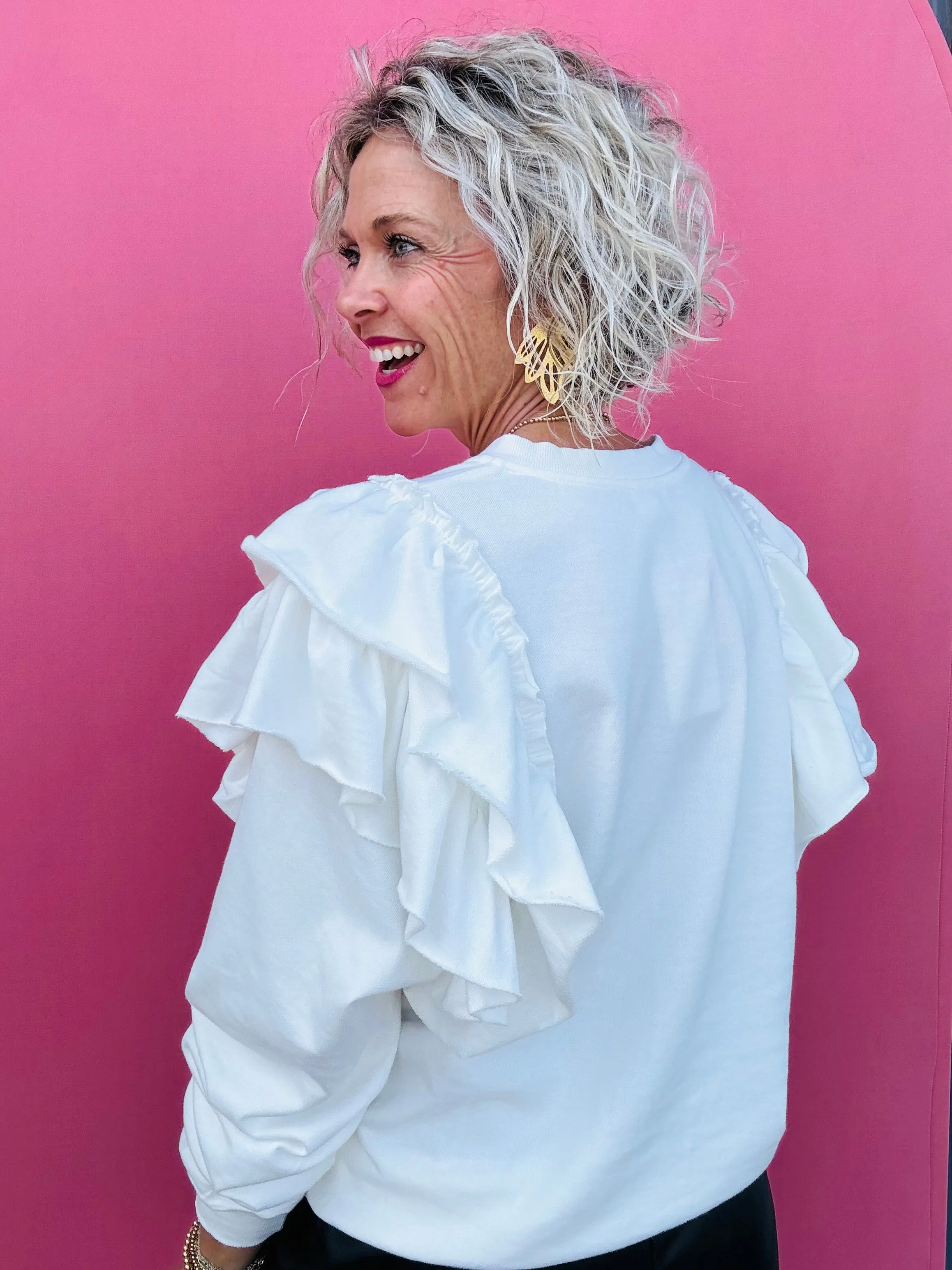 White Ruffle Sweatshirt