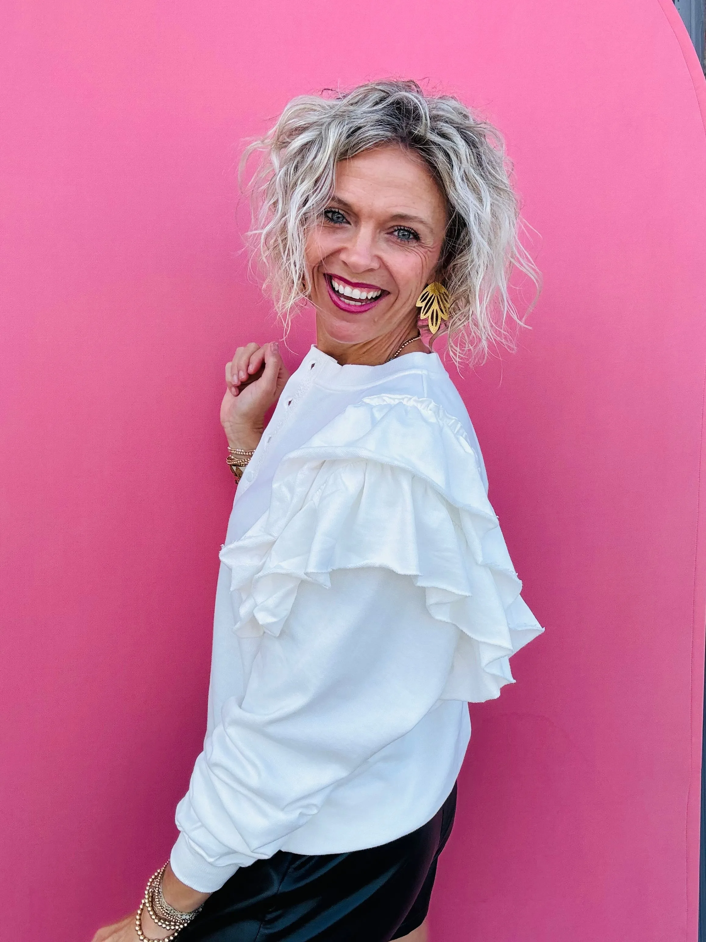 White Ruffle Sweatshirt