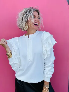 White Ruffle Sweatshirt