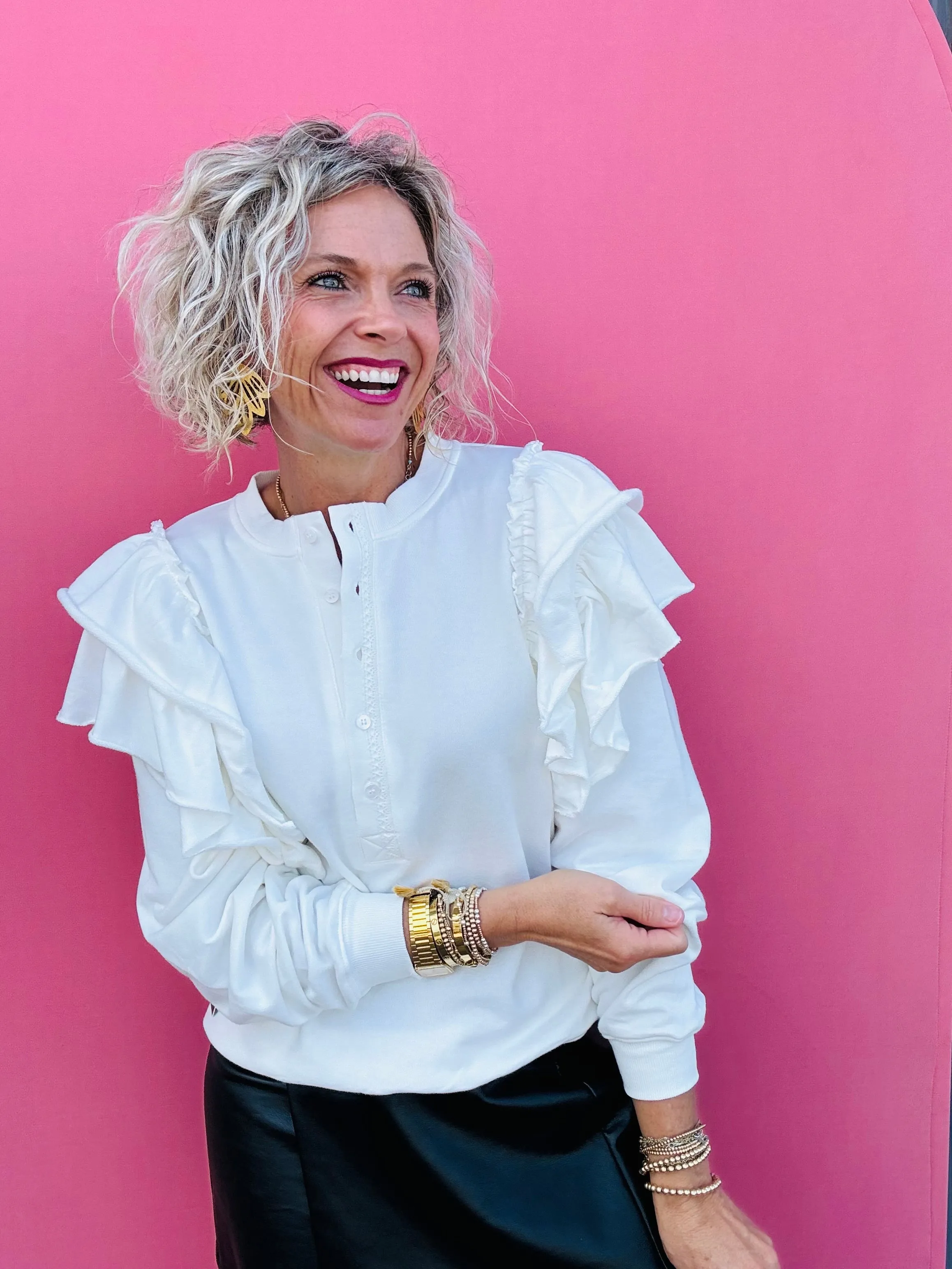 White Ruffle Sweatshirt