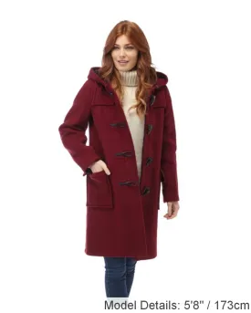 Women's Classic Fit Duffle Coat with Horn Toggles - Burgundy