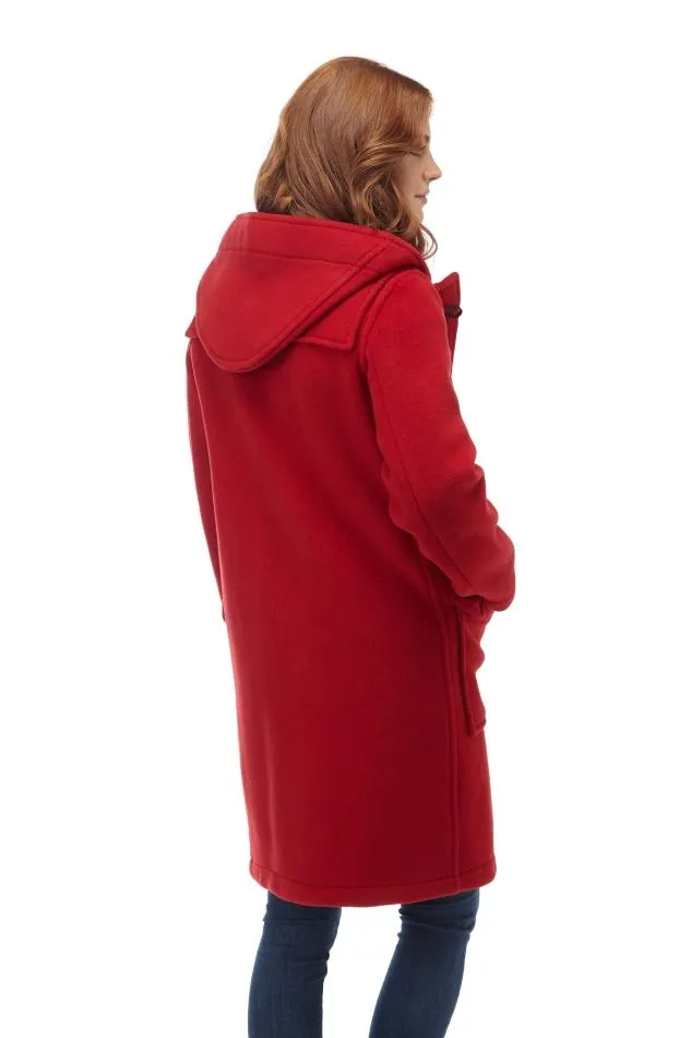 Women's Classic Fit Duffle Coat with Horn Toggles - Red