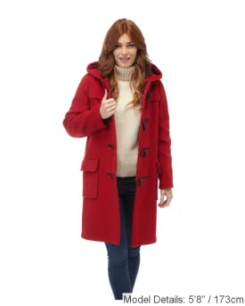 Women's Classic Fit Duffle Coat with Horn Toggles - Red