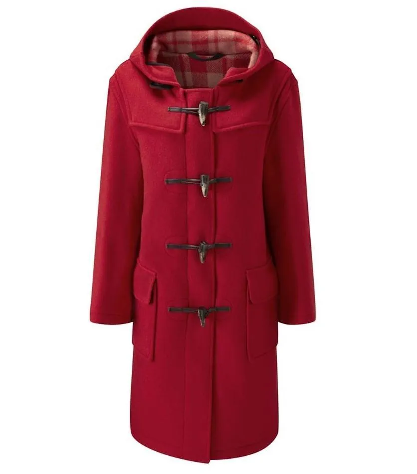Women's Classic Fit Duffle Coat with Horn Toggles - Red