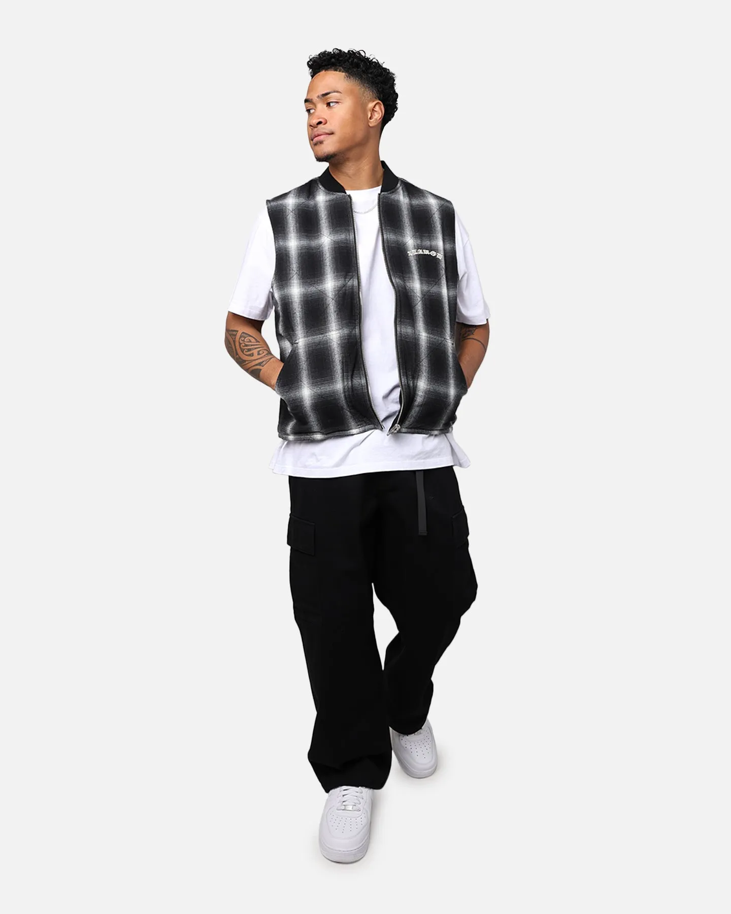 X-Large Ombre Plaid Reversible Vest Black