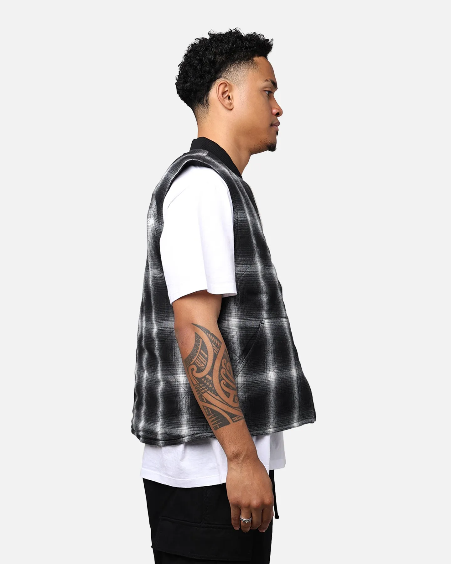 X-Large Ombre Plaid Reversible Vest Black