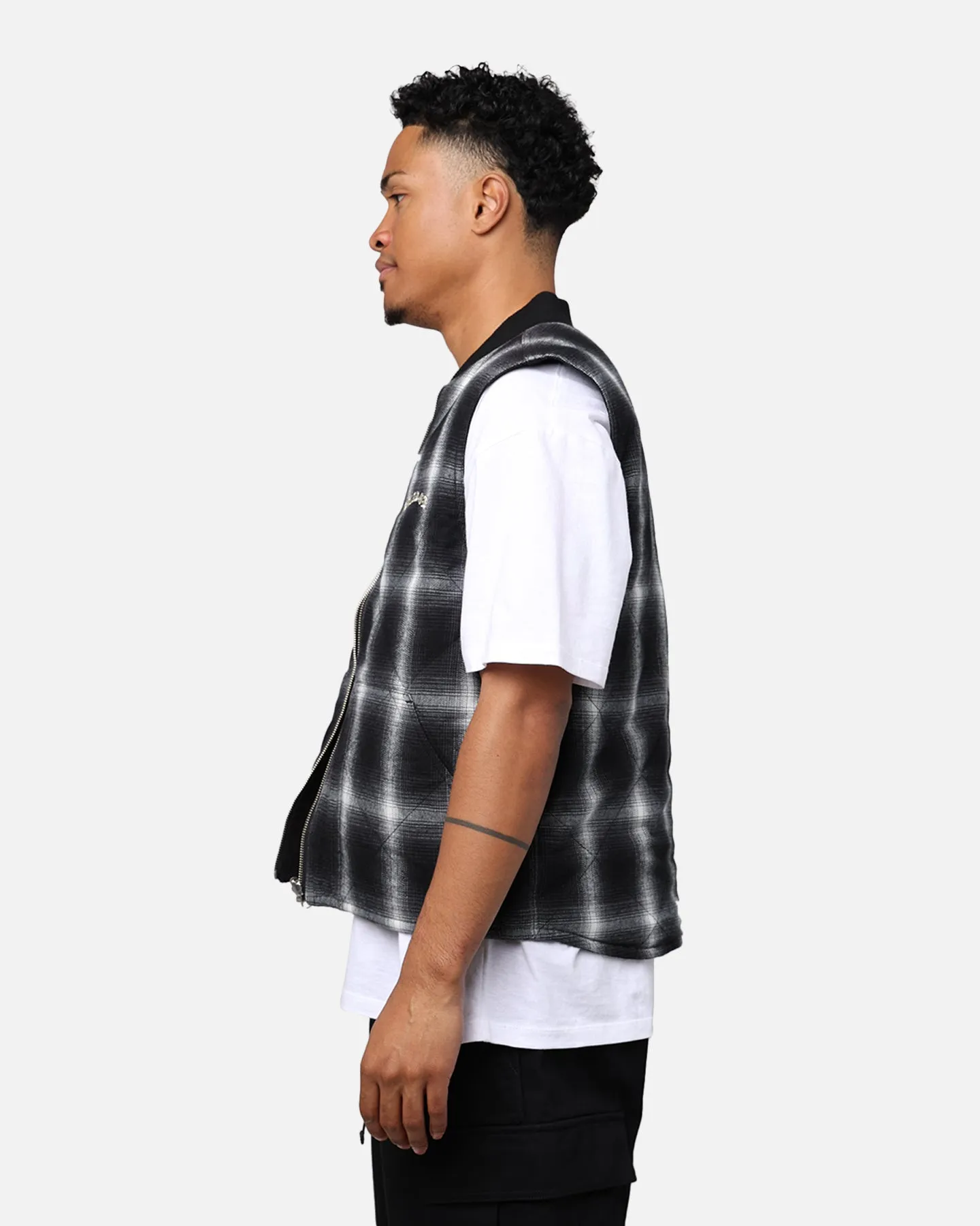 X-Large Ombre Plaid Reversible Vest Black