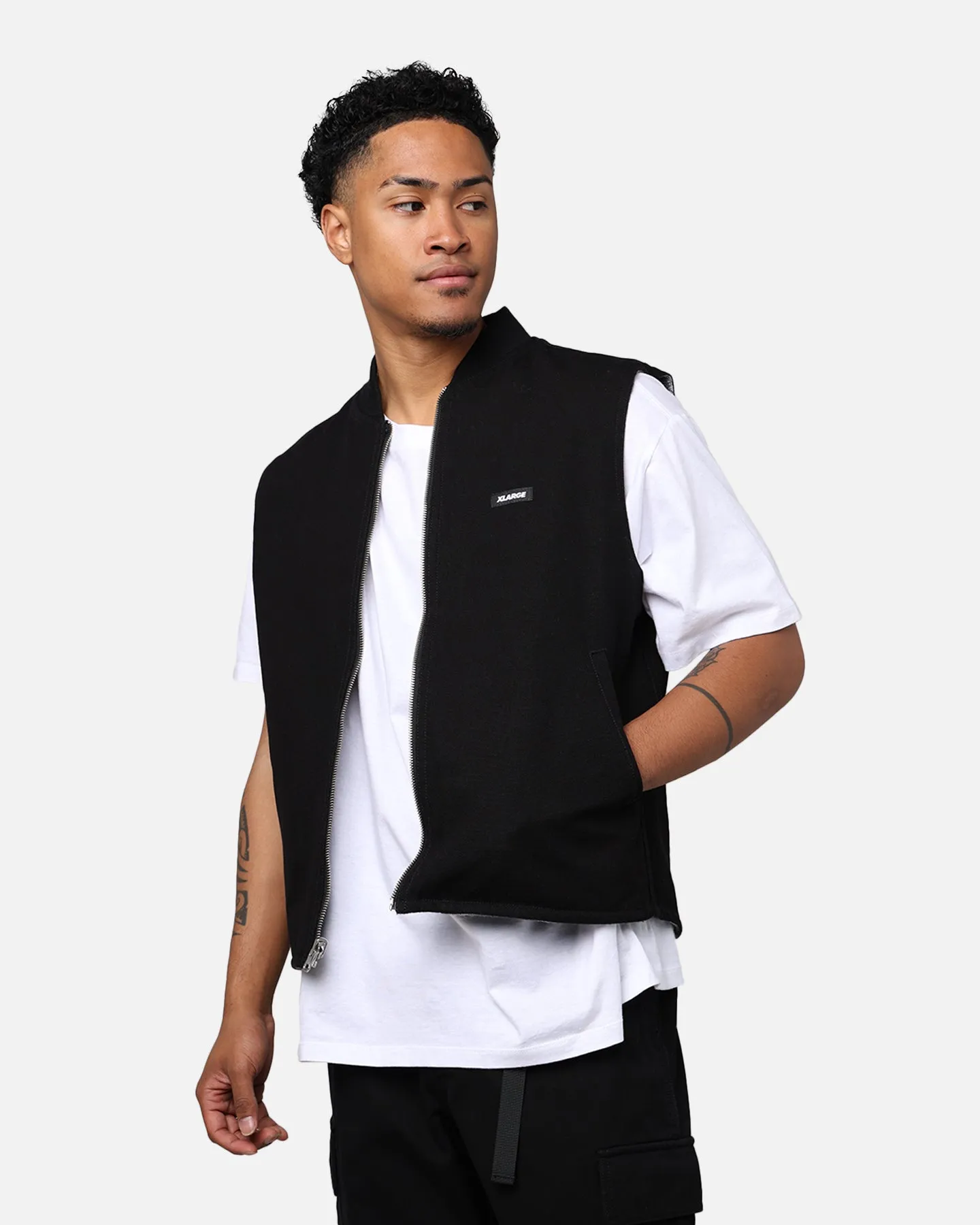 X-Large Ombre Plaid Reversible Vest Black