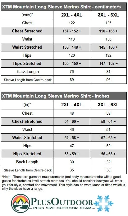XTM Mountain Merino Wool Unisex Long Sleeve Shirt Moss Sizes 3XL-6XL